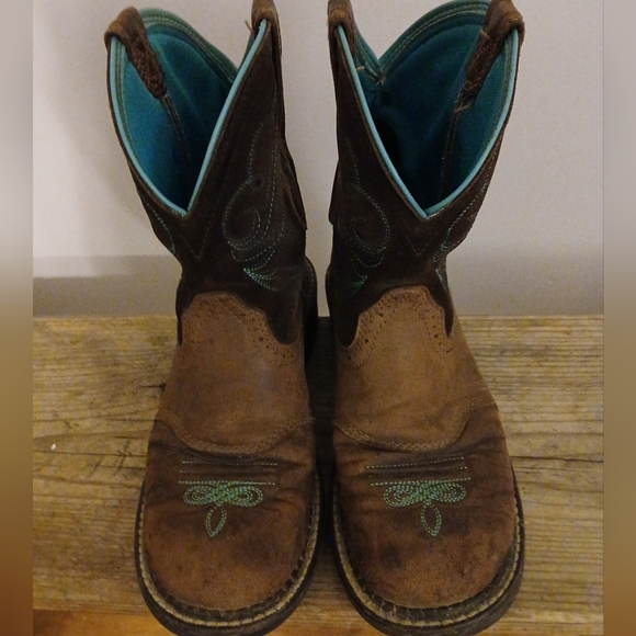 Ariat Shoes - Ariat Fatbaby Womens Size 7B Green Brown Leather Cowboy Western Boots